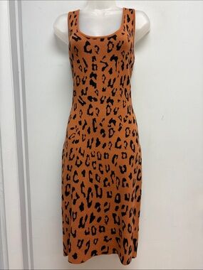Allie Rose Leopard Print Knit Midi Dress Rust Black Size Small